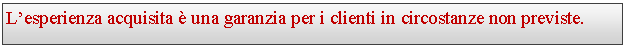 Casella di testo: Lesperienza acquisita  una garanzia per i clienti in circostanze non previste.